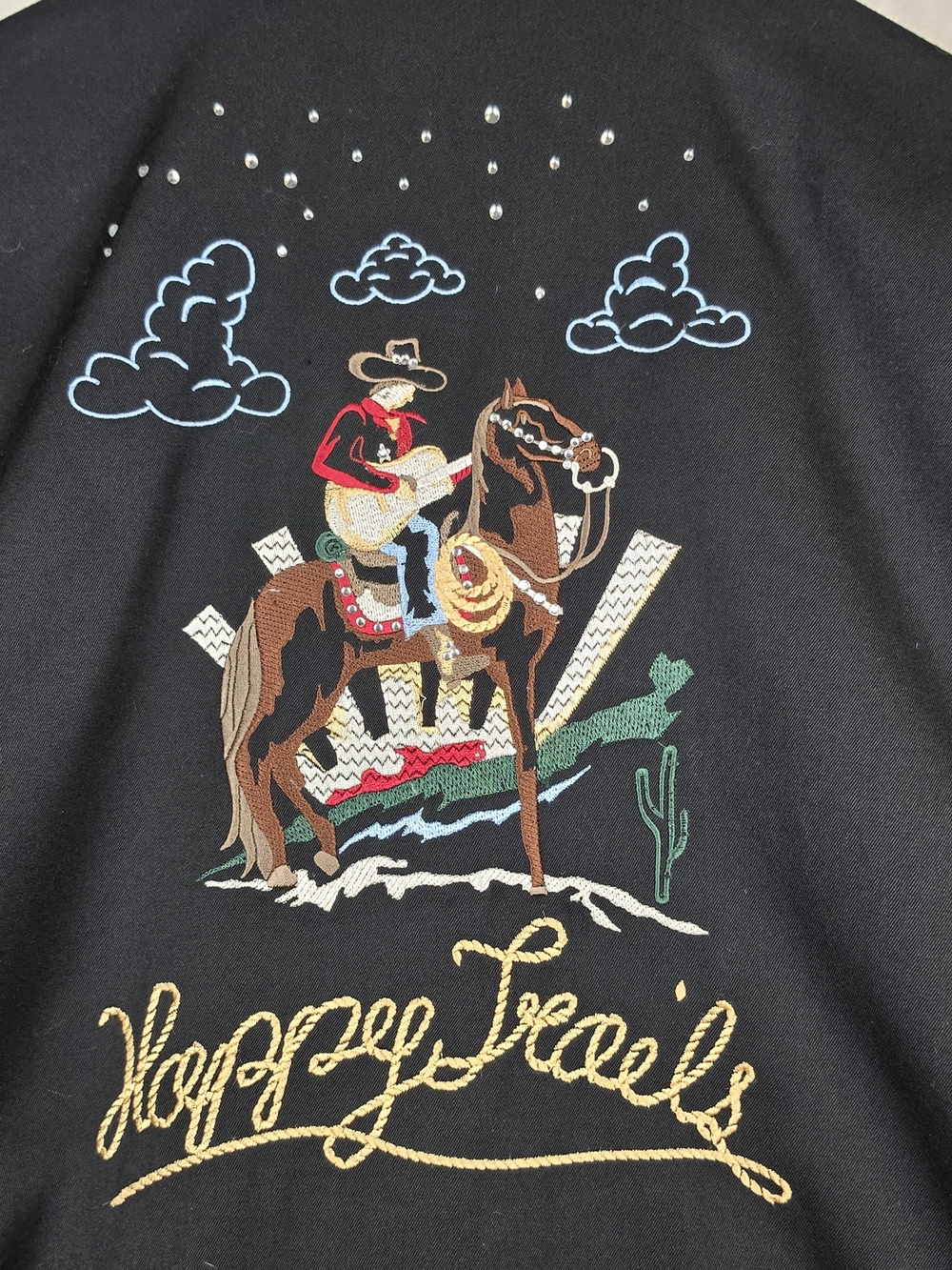 Vintage Scully Shirt Womens Large Black Gold Embroidered Happy Trails Western - Picture 3 of 9